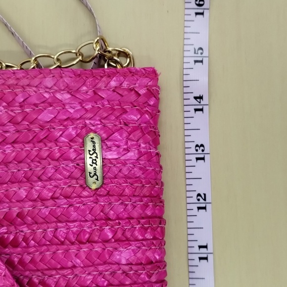 Sun n Sand straw woven clutch purse pink detachable chain strap 14" - Picture 8 of 9